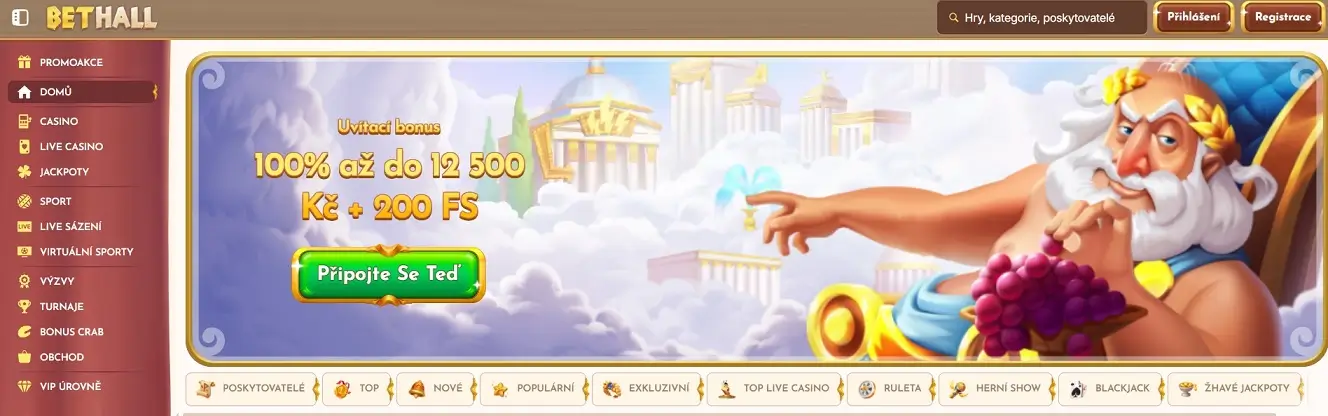 Domovská stránka BetHall Casino