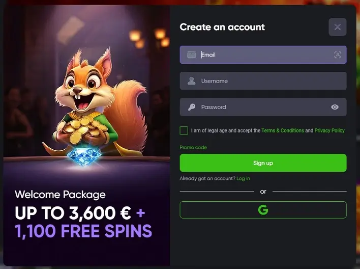 Registrační formulář Spinline Casino