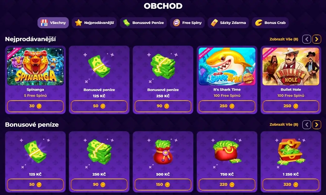 Royal Game Casino interní freespin shop