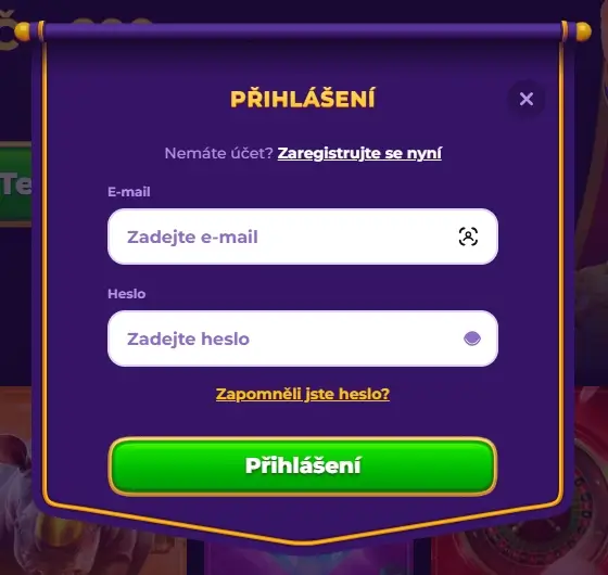 Royal Game Casino přihlašovací formulář